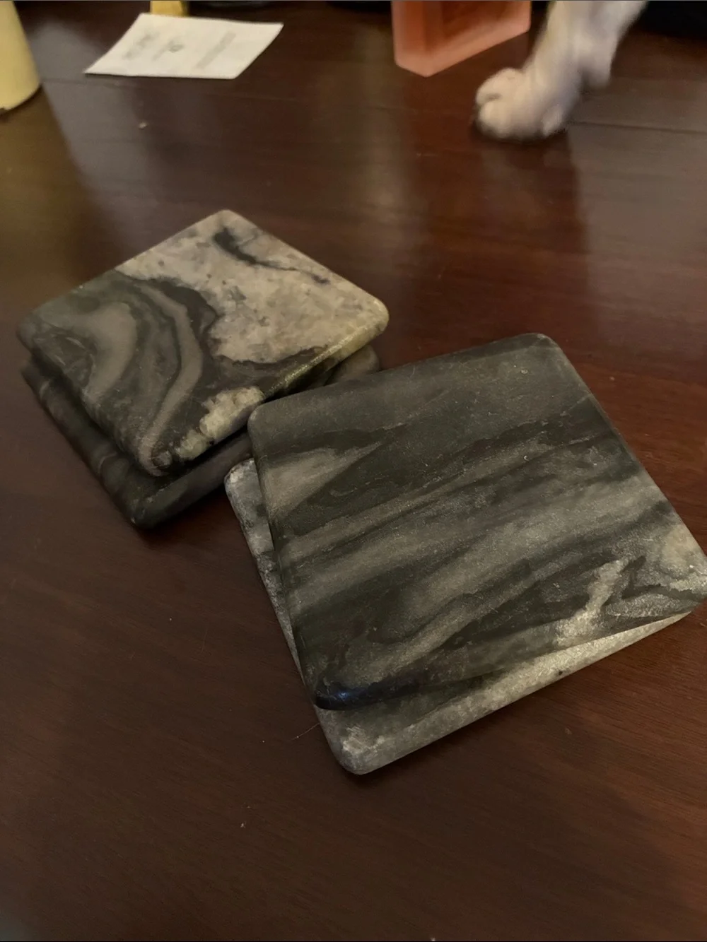 Marble Stone Coaster Set - Gray & White Veining